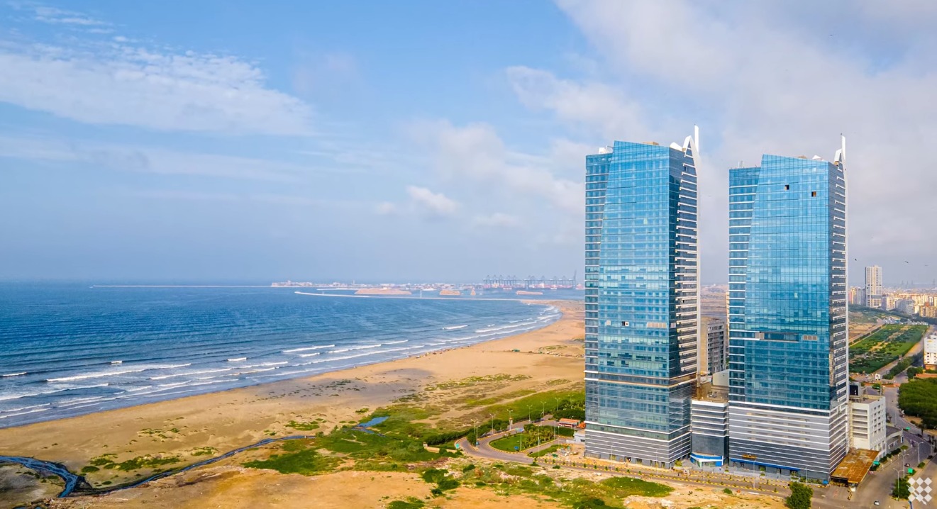The Twin Tower at Seaview Beach Karachi | Karachi City Aerial View | 4K